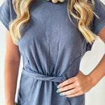 Mineral Wash Twist Terry Dress- Denim