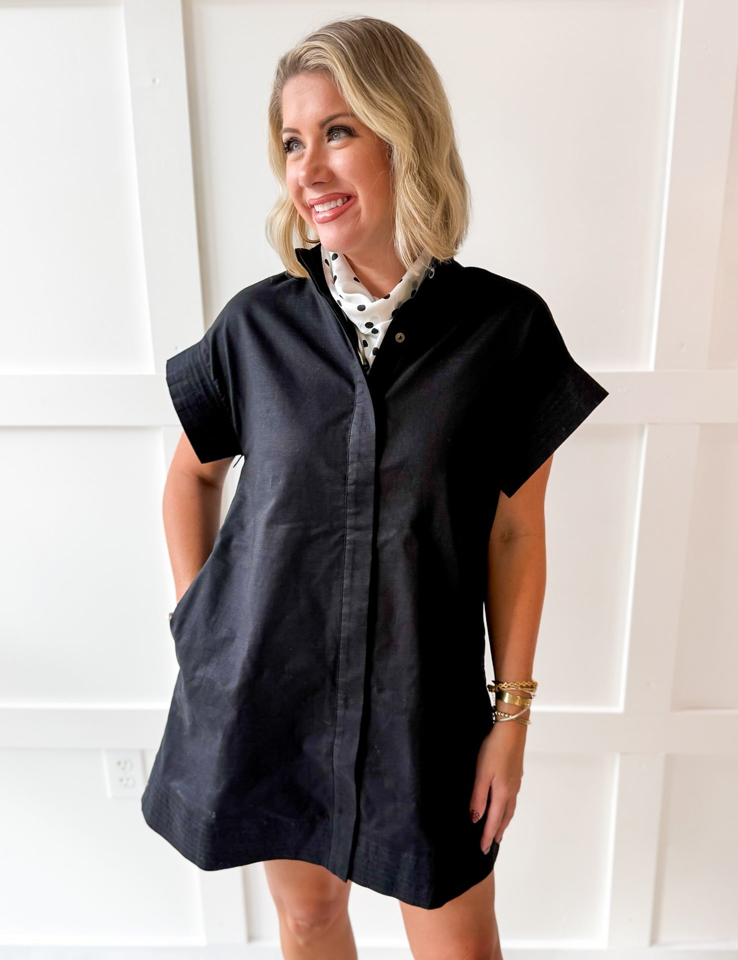 Mini Dress With Hidden Button Placket - Black