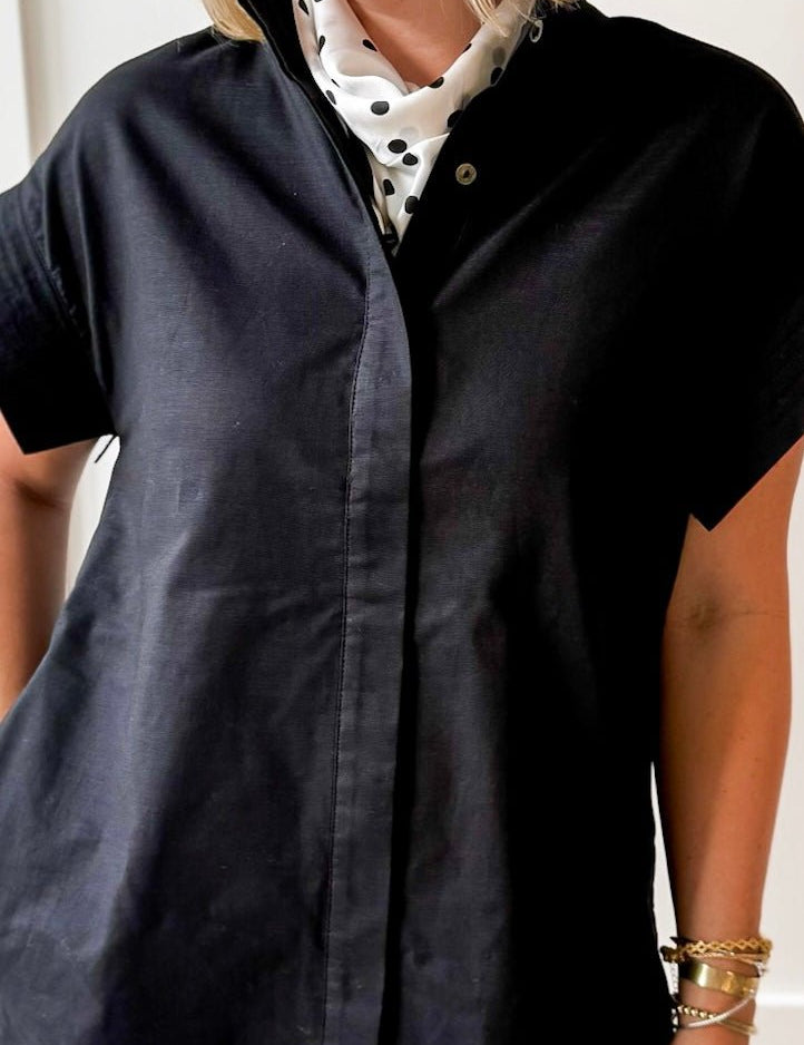 Mini Dress With Hidden Button Placket - Black