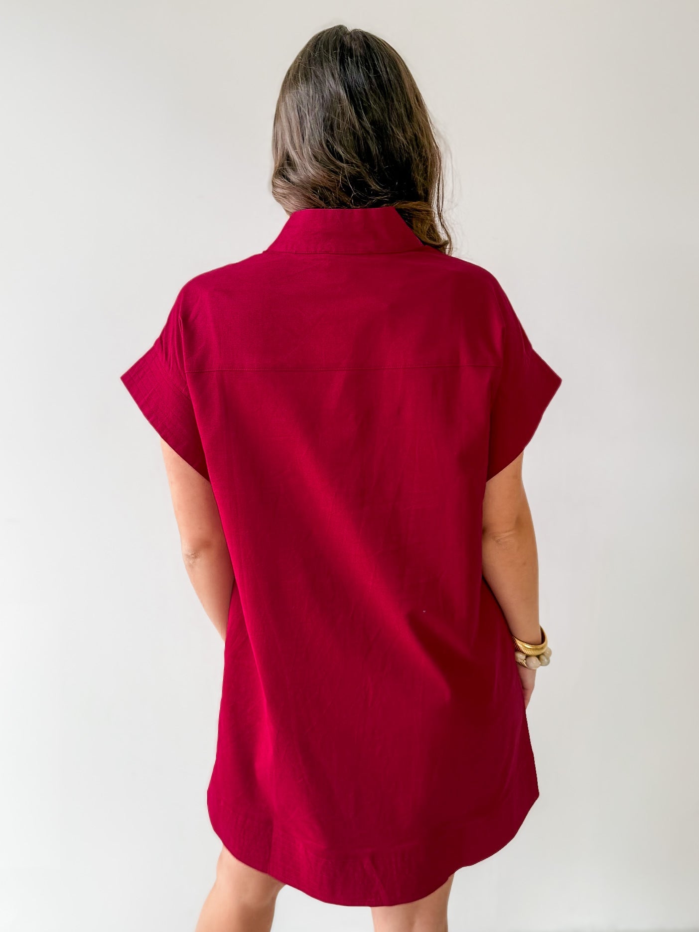 Mini Dress with Hidden Button Placket- Merlot