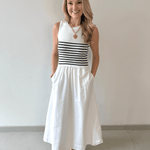 Mixed Media Midi Dress - White/Navy