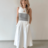 Mixed Media Midi Dress - White/Navy