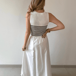 Mixed Media Midi Dress - White/Navy