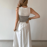 Mixed Media Midi Dress - White/Navy