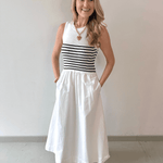 Mixed Media Midi Dress - White/Navy