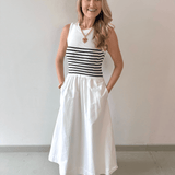 Mixed Media Midi Dress - White/Navy