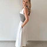 Mixed Media Midi Dress - White/Navy