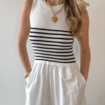 Mixed Media Midi Dress - White/Navy