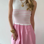 Mixed Media Midi Dress - White/Pink