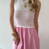 Mixed Media Midi Dress - White/Pink