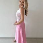 Mixed Media Midi Dress - White/Pink