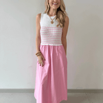 Mixed Media Midi Dress - White/Pink