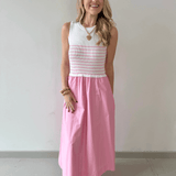 Mixed Media Midi Dress - White/Pink
