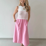 Mixed Media Midi Dress - White/Pink