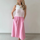 Mixed Media Midi Dress - White/Pink