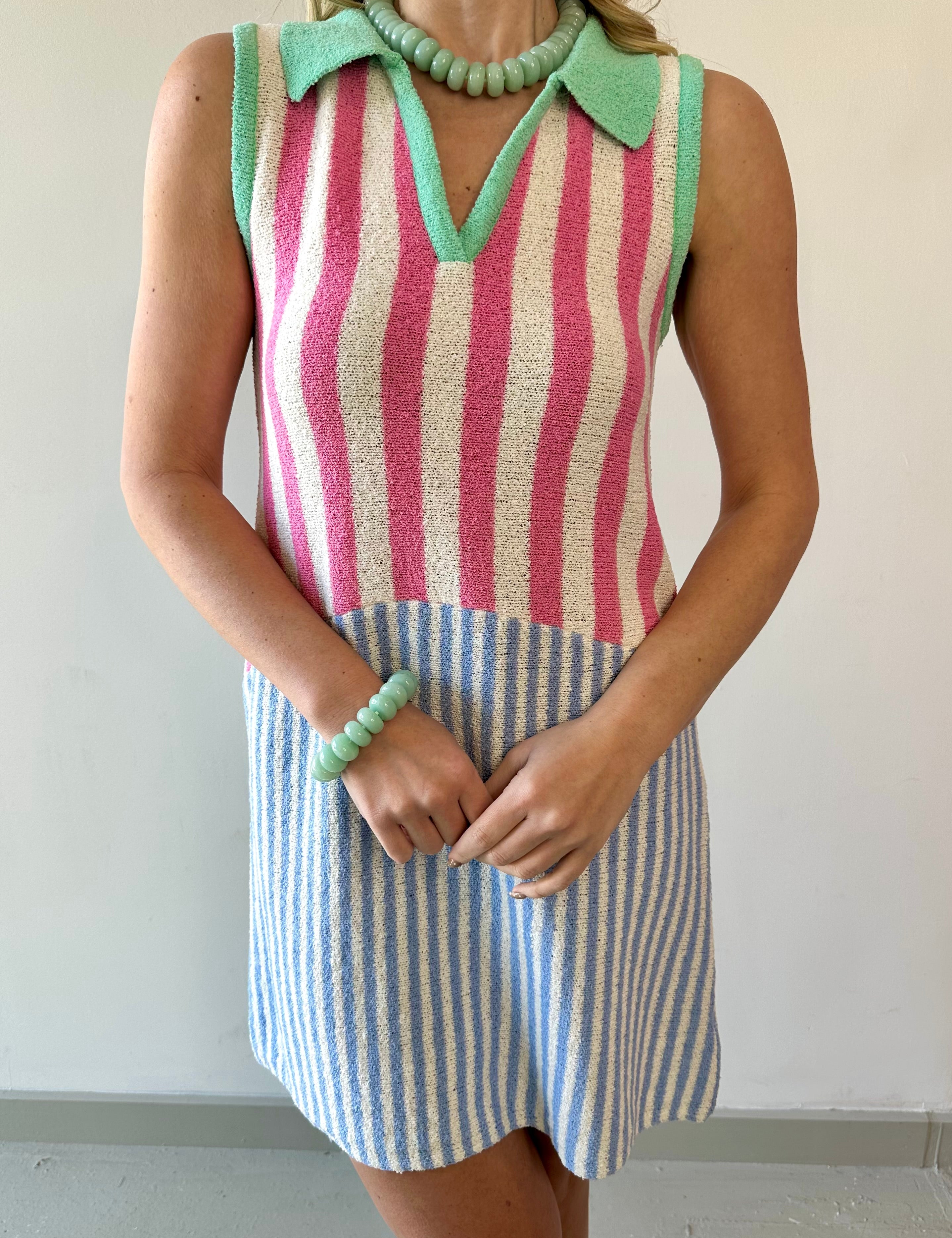 Mixed Stripe Tennis Inspired Mini Dress