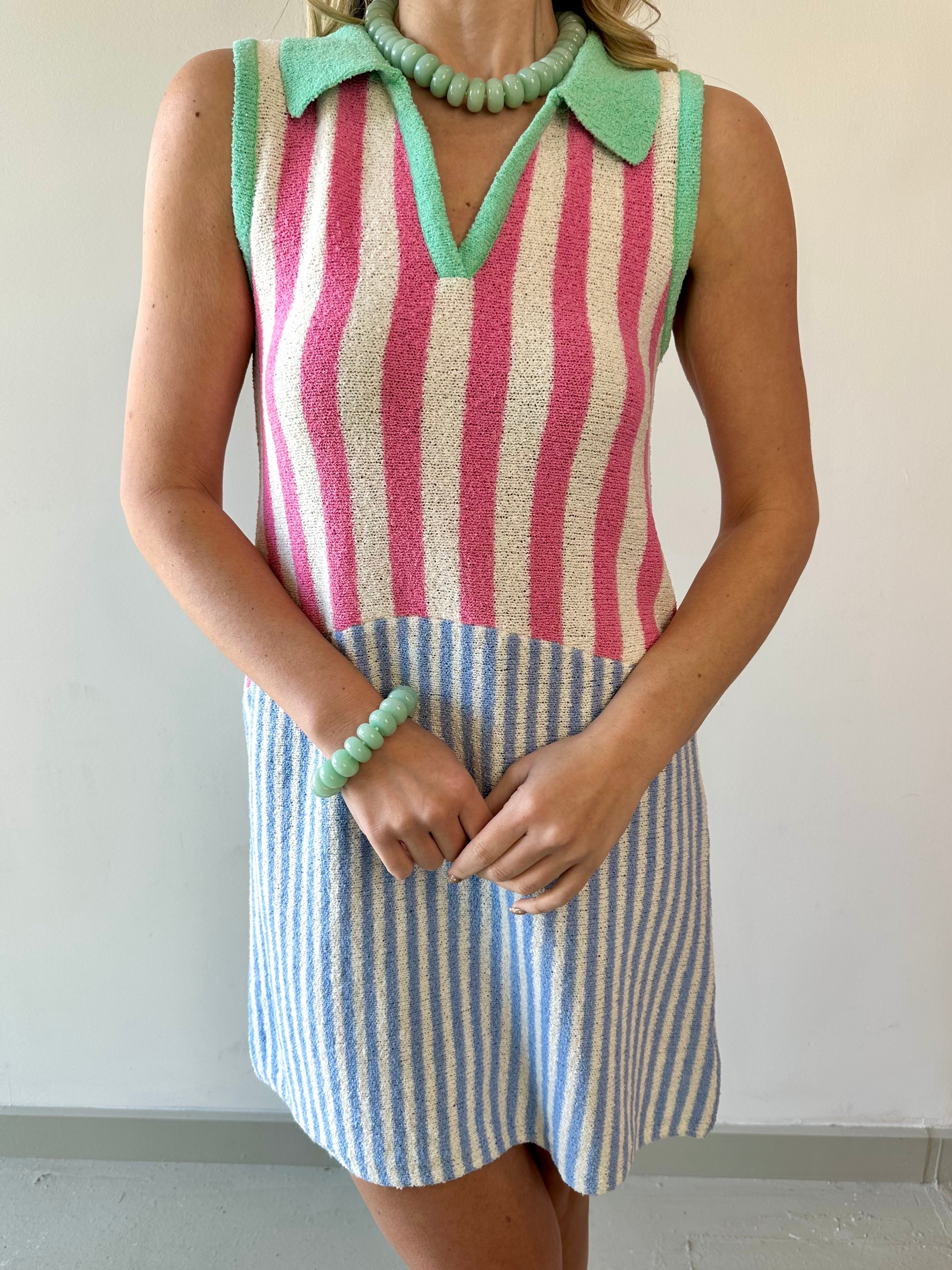 Mixed Stripe Tennis Inspired Mini Dress