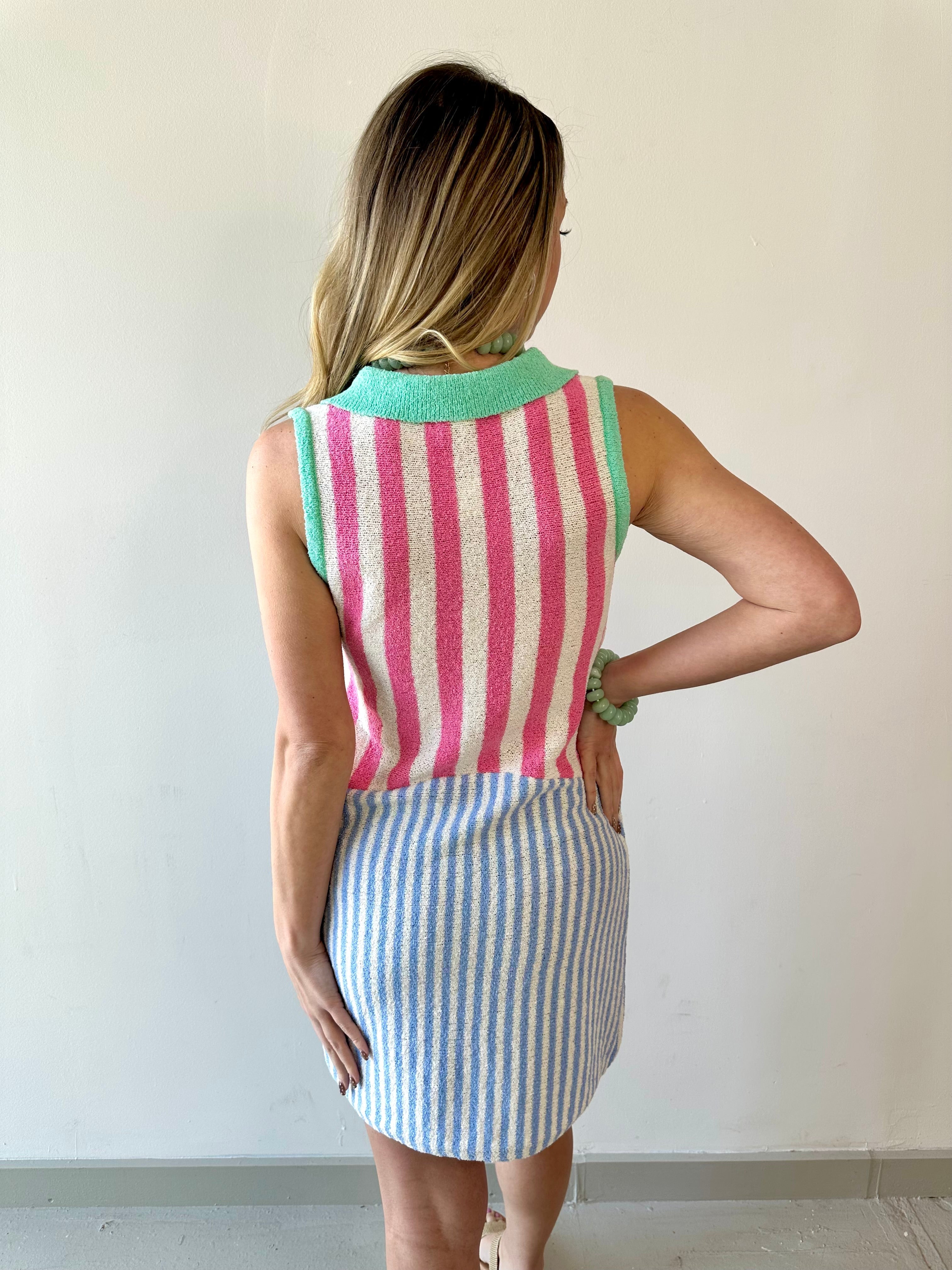 Mixed Stripe Tennis Inspired Mini Dress