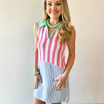 Mixed Stripe Tennis Inspired Mini Dress