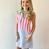 Mixed Stripe Tennis Inspired Mini Dress