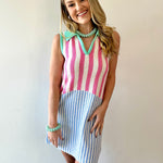 Mixed Stripe Tennis Inspired Mini Dress