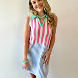 Mixed Stripe Tennis Inspired Mini Dress