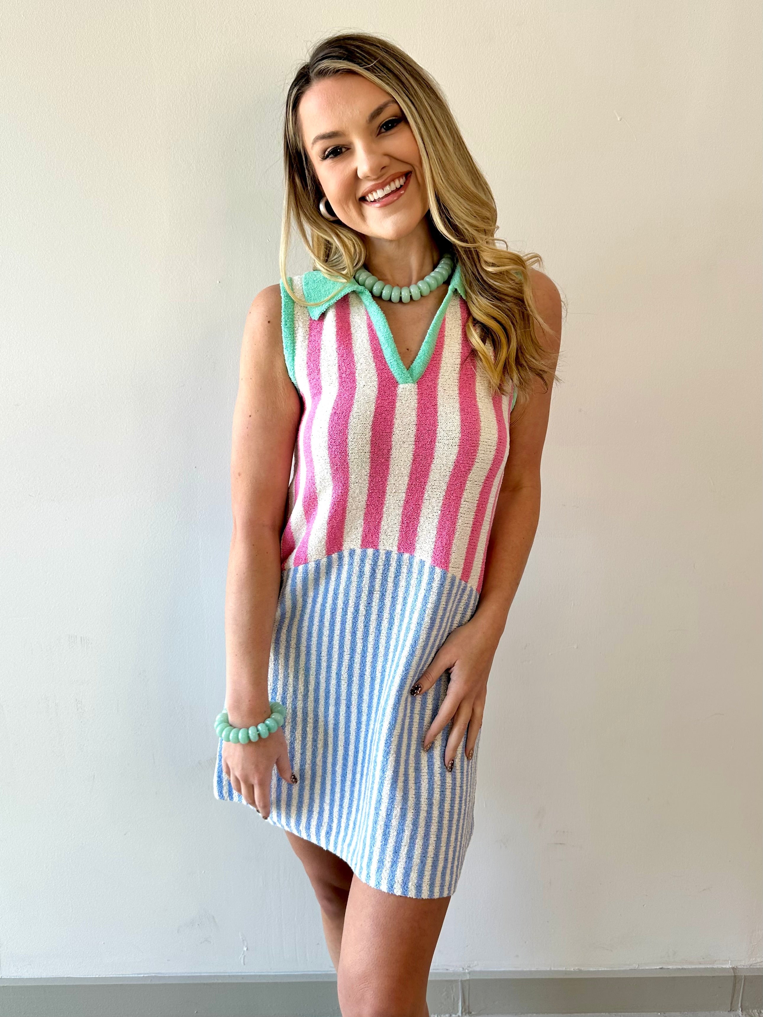 Mixed Stripe Tennis Inspired Mini Dress