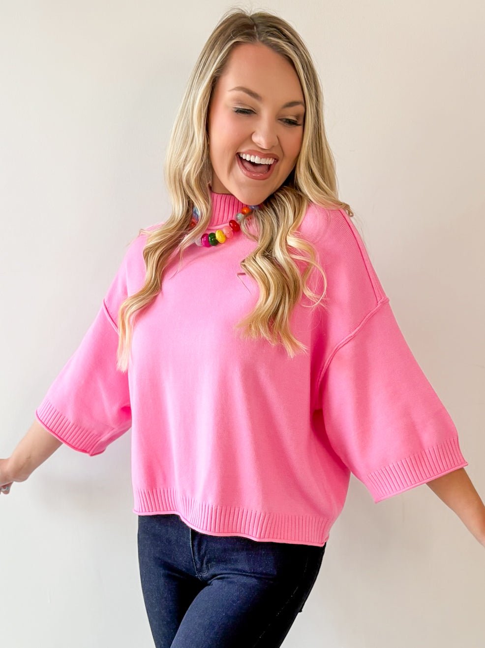 Mock Neck 3/4 Sleeve Sweater