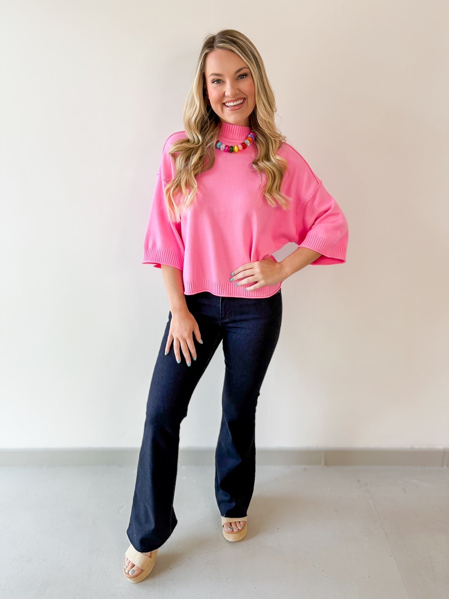 Mock Neck 3/4 Sleeve Sweater