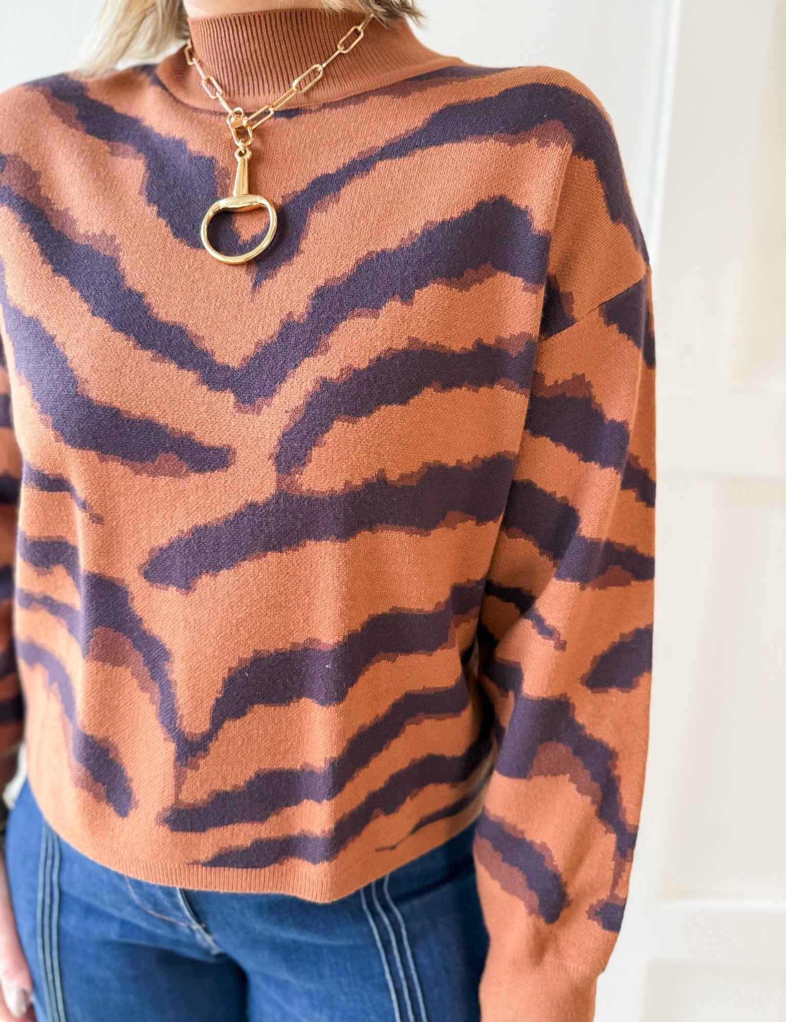 Mock Neck Animal Print Top