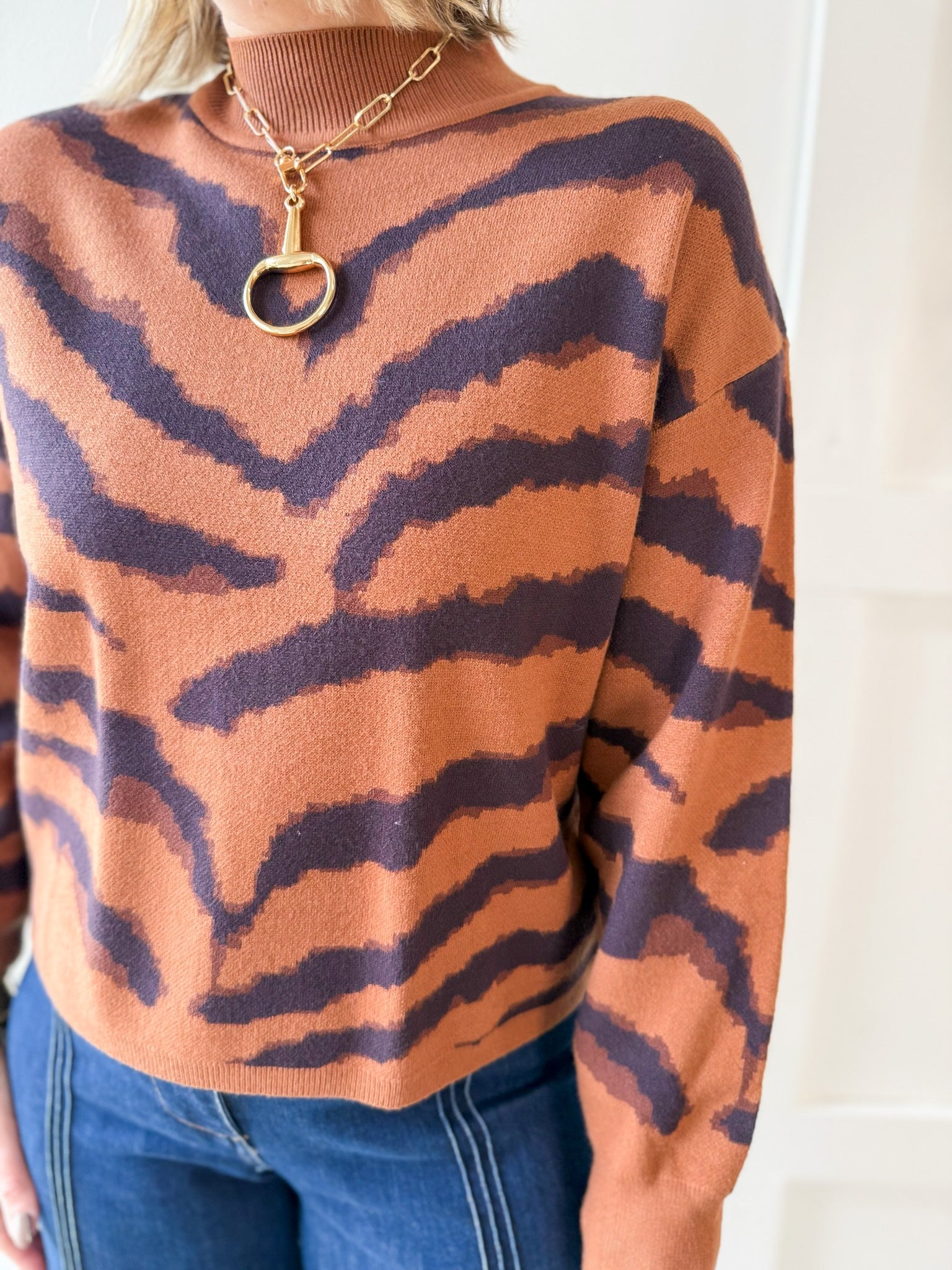 Mock Neck Animal Print Top
