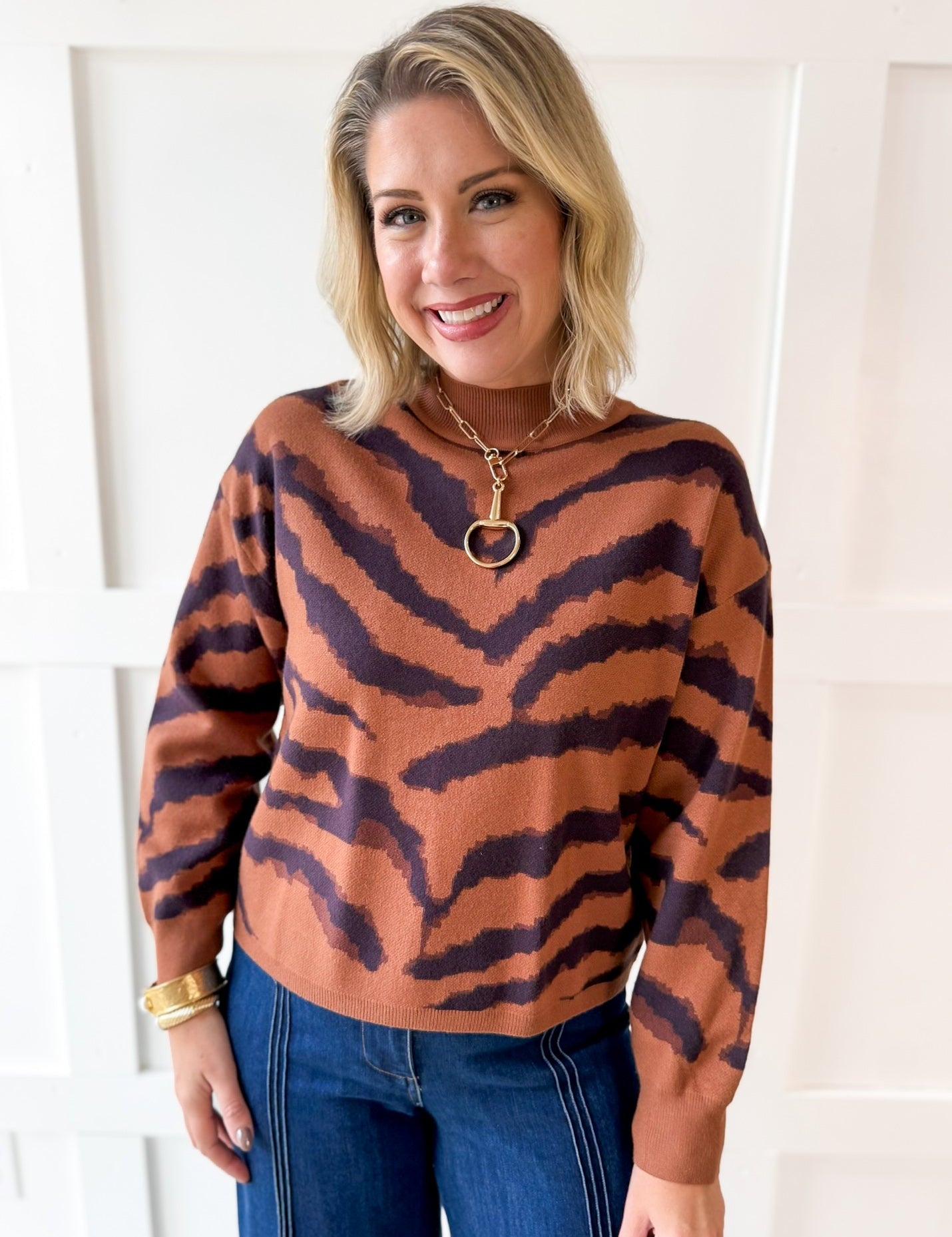 Mock Neck Animal Print Top
