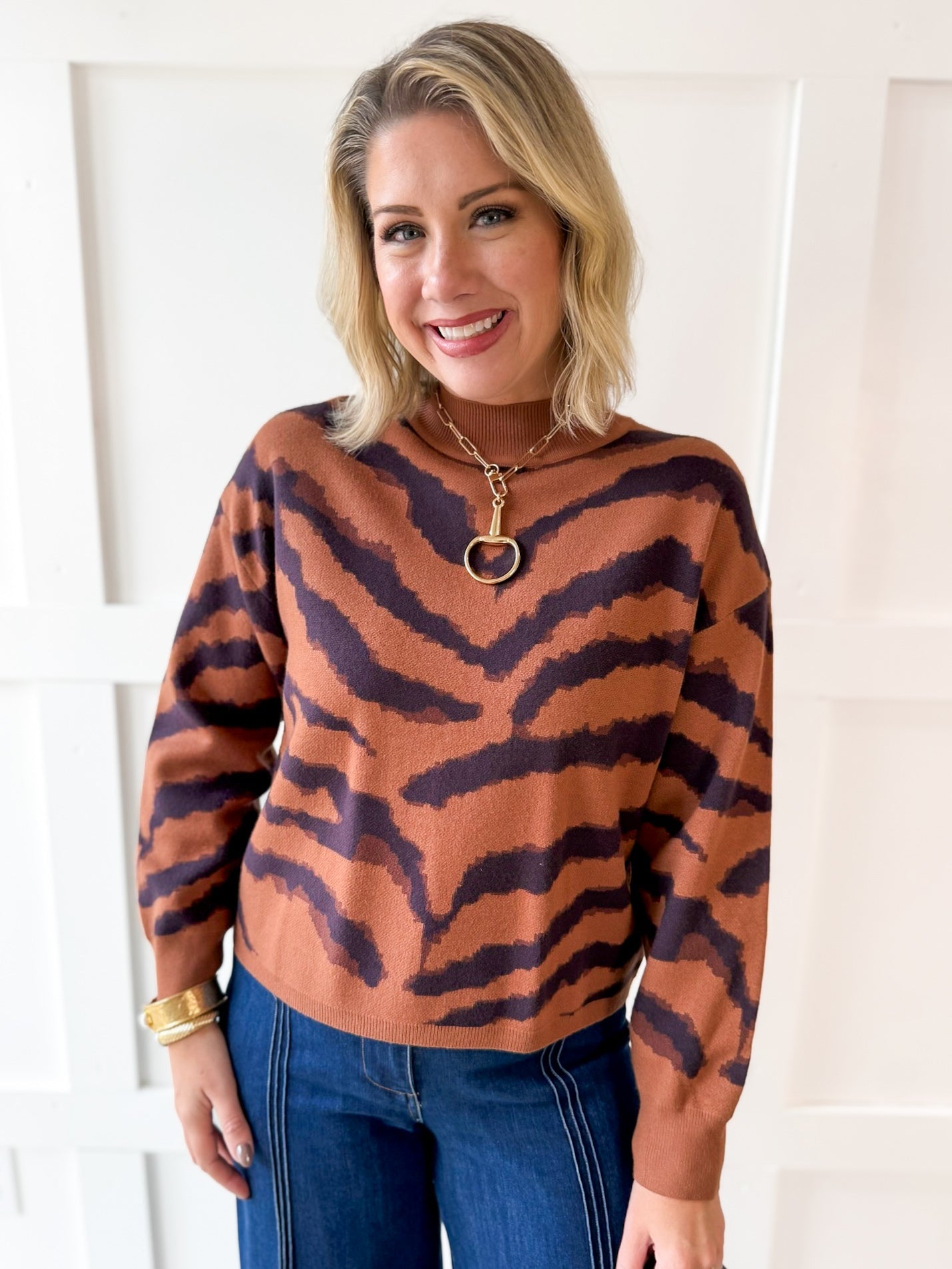 Mock Neck Animal Print Top