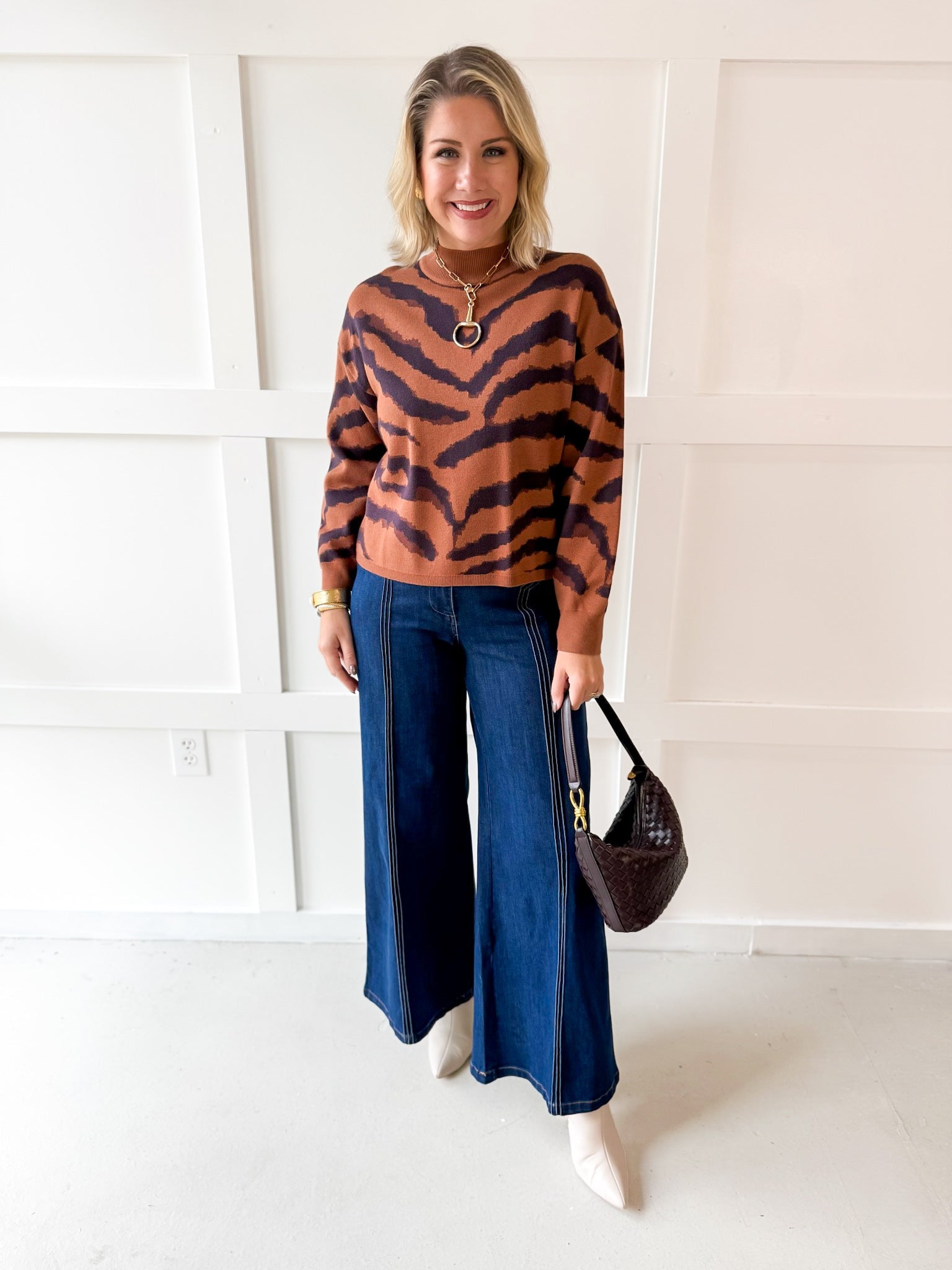 Mock Neck Animal Print Top
