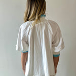 Mock Neck Band Puff Top - White