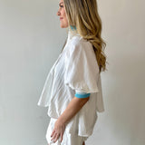 Mock Neck Band Puff Top - White