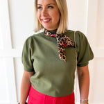 Mock Neck Crop Knit top- Olive