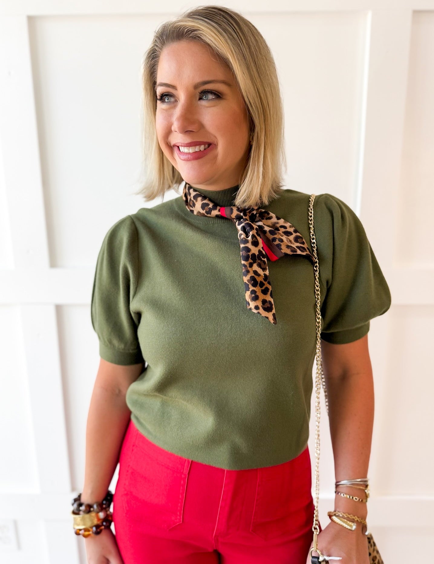Mock Neck Crop Knit top- Olive