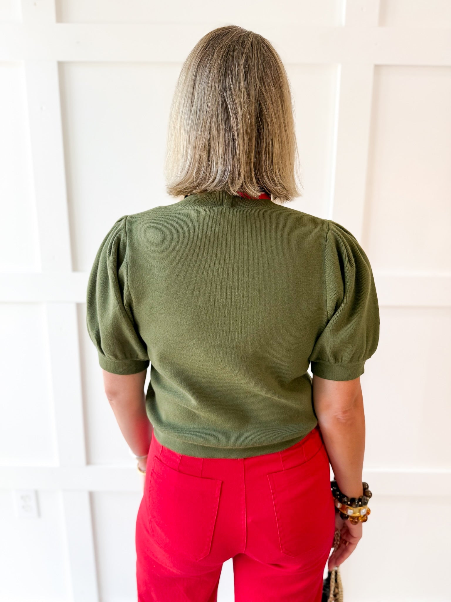 Mock Neck Crop Knit top- Olive