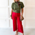 Mock Neck Crop Knit top- Olive