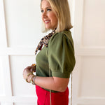Mock Neck Crop Knit top- Olive