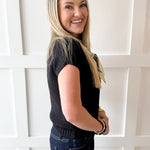 Mock Neck Extended Knit Top - Black