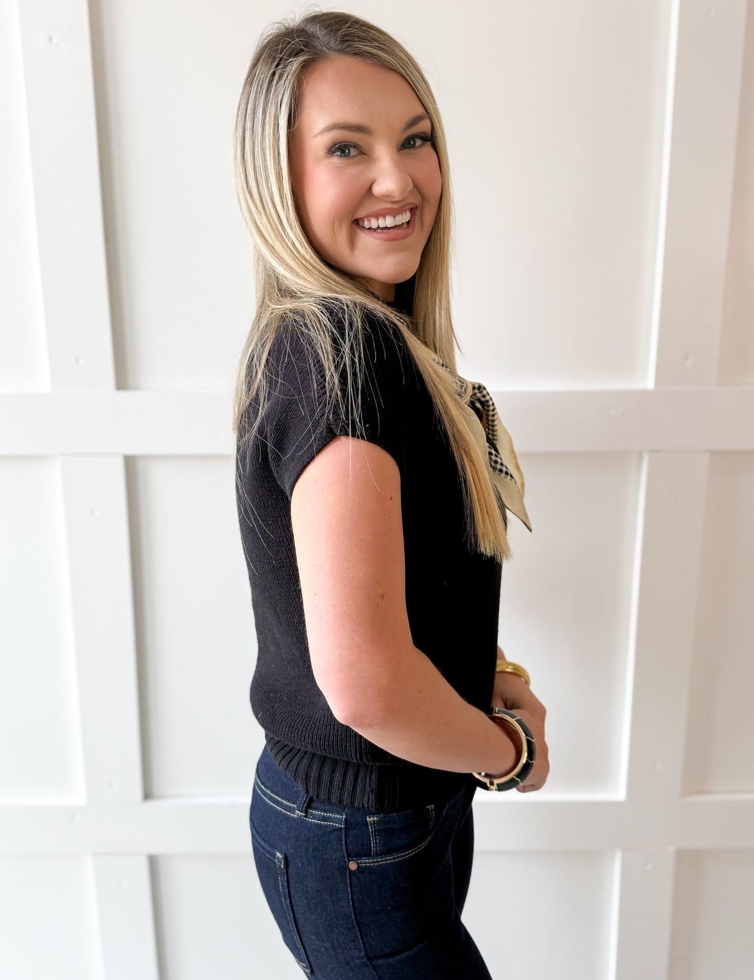 Mock Neck Extended Knit Top - Black