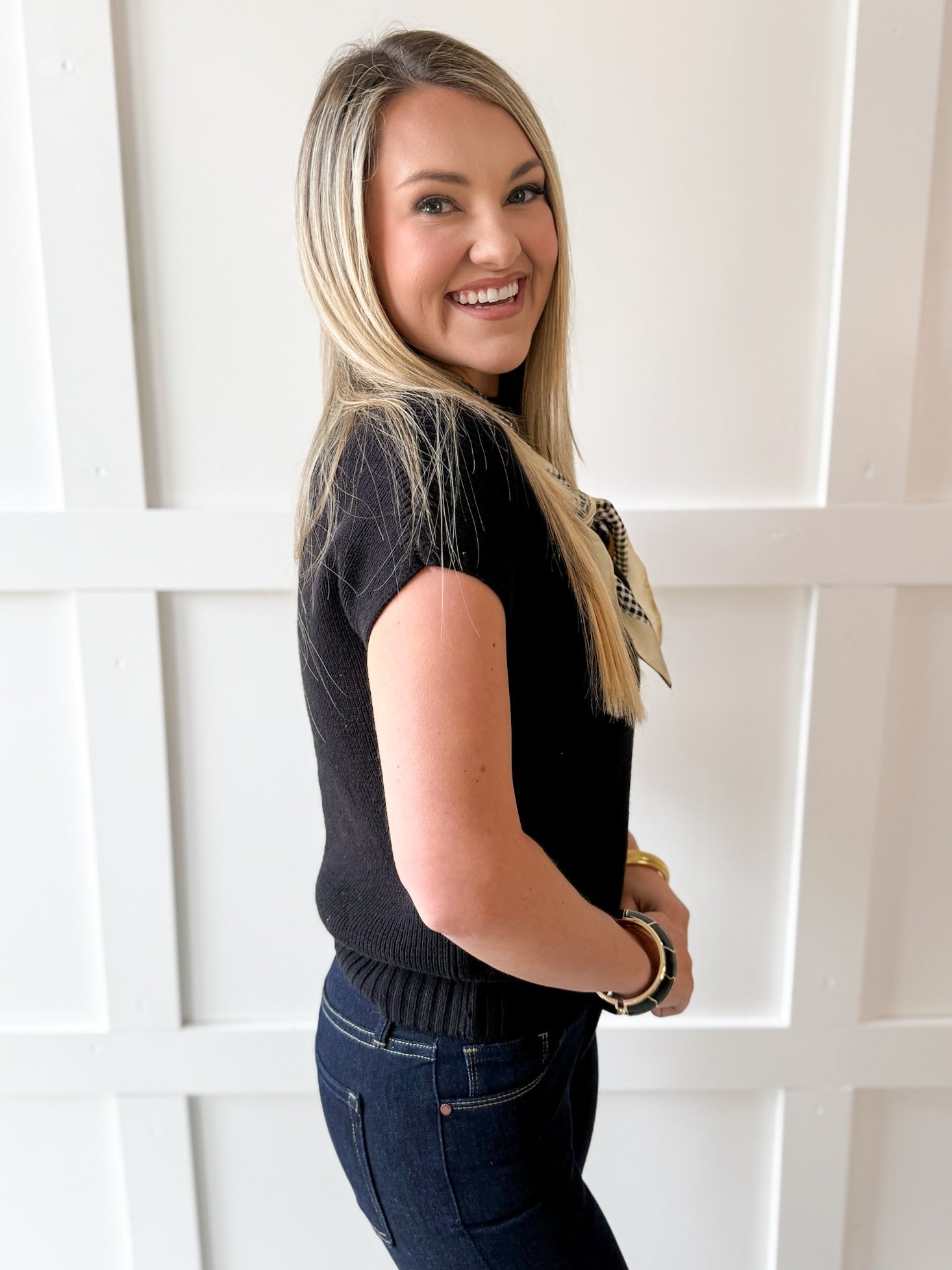 Mock Neck Extended Knit Top - Black