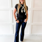 Mock Neck Extended Knit Top - Black