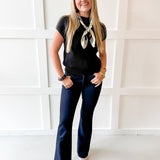 Mock Neck Extended Knit Top - Black