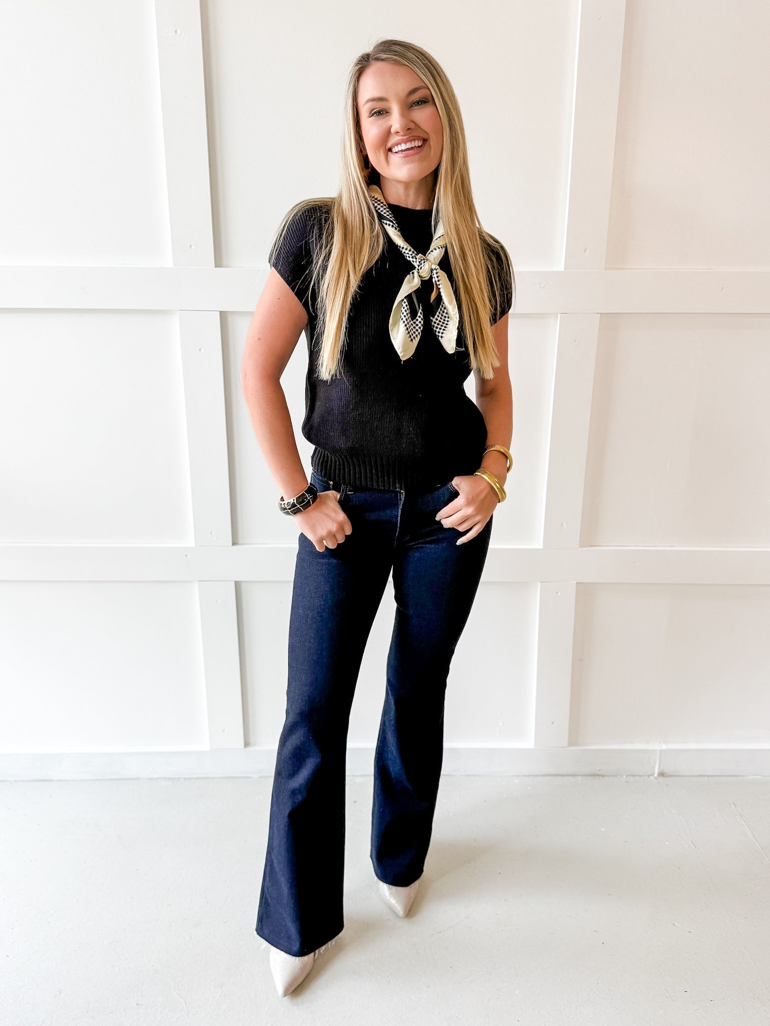 Mock Neck Extended Knit Top - Black