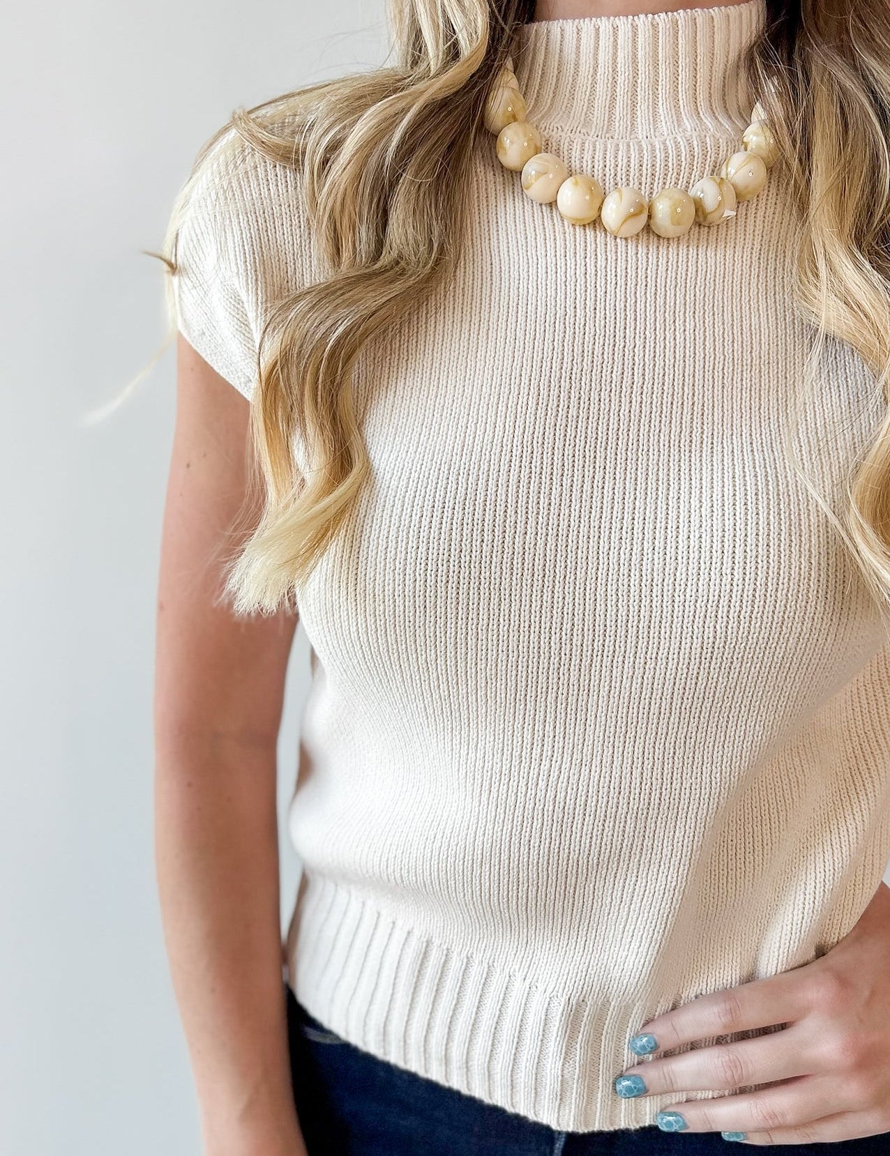 Mock Neck Extended Knit Top - Oatmeal