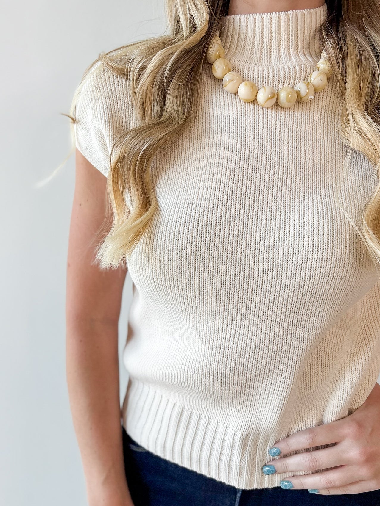 Mock Neck Extended Knit Top - Oatmeal