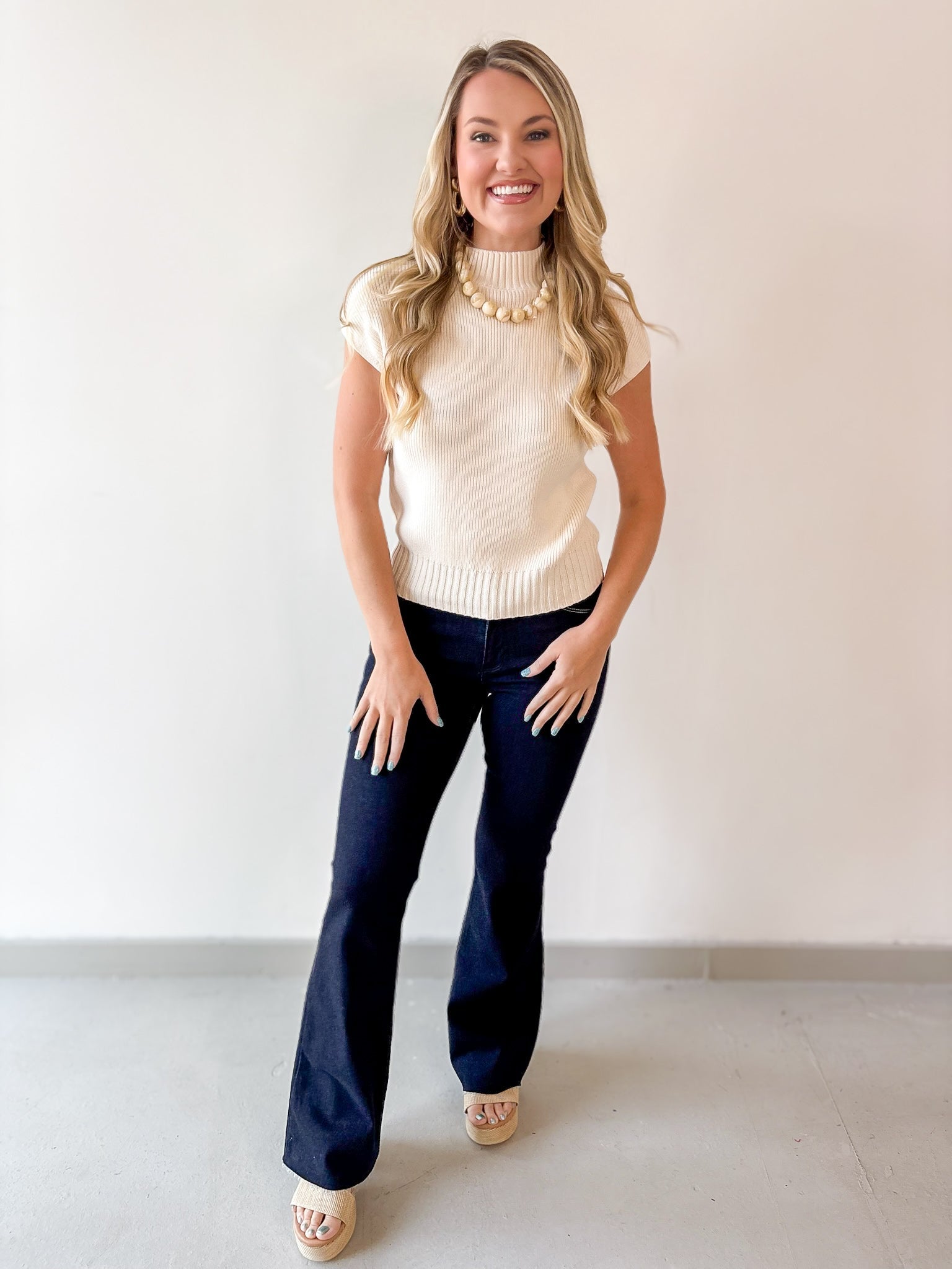 Mock Neck Extended Knit Top - Oatmeal
